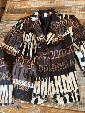 VENUS Black and Brown Patterned Blazer